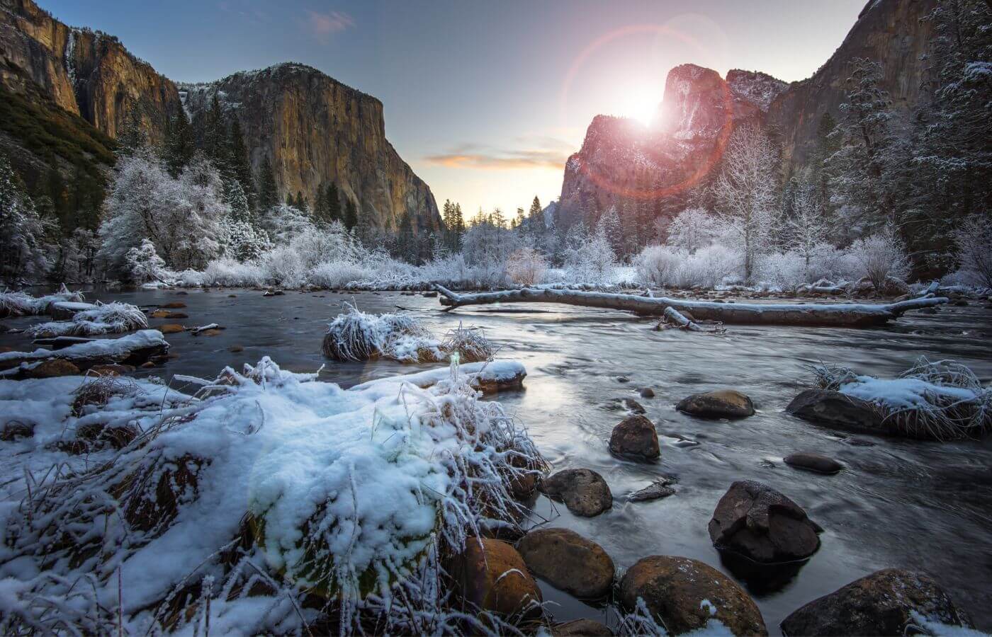 A snowy landscape in a national park.